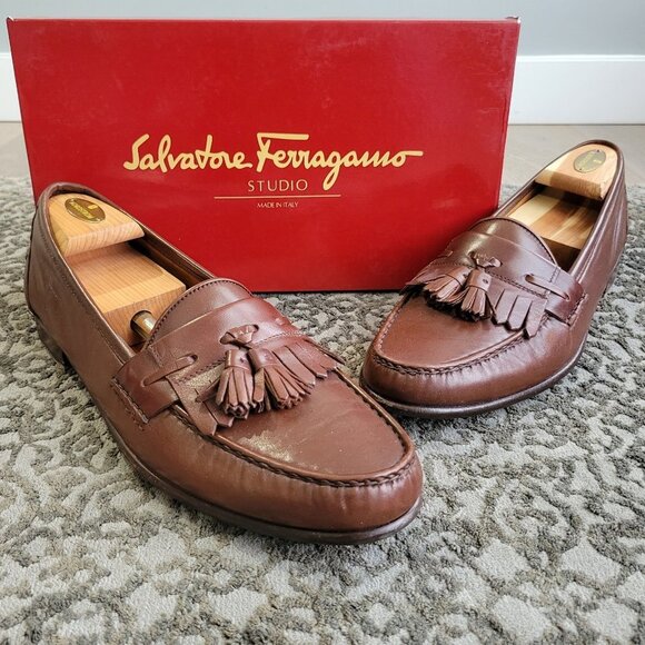 SALVATORE FERRAGAMO Sport Dark Brown Nappa Calf Leather Loafers  12B main image 11